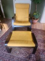 Ikea Poang Schommelstoel + Voetenbank - Geel, Ophalen, Gebruikt, Stof, 50 tot 75 cm