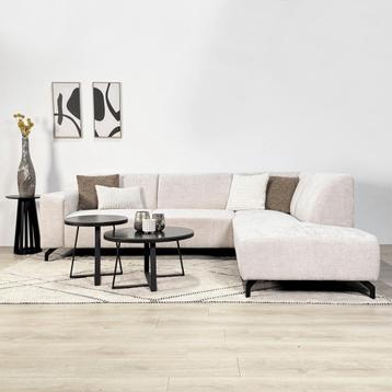 Hoekbank beige of taupe chenille met longue 274/210cm beschikbaar voor biedingen