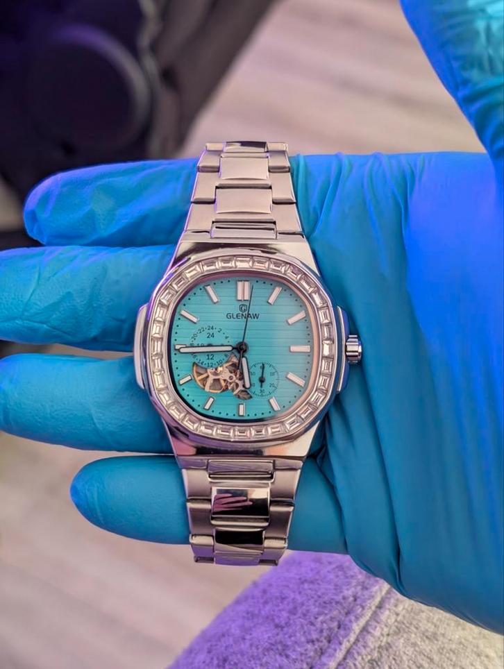 Automatisch herenhorloge in Tiffany Blue, Sieraden, Tassen en Uiterlijk, Horloges | Antiek, Overige merken, Staal, 1960 of later