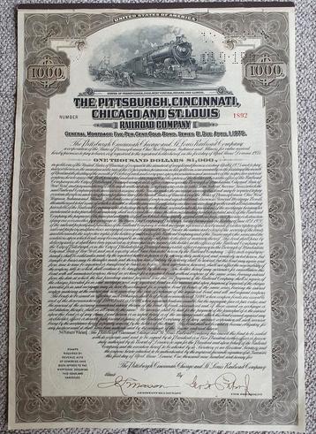 Oude Aandeel Pittsburgh Cincinnati Railroad beschikbaar voor biedingen