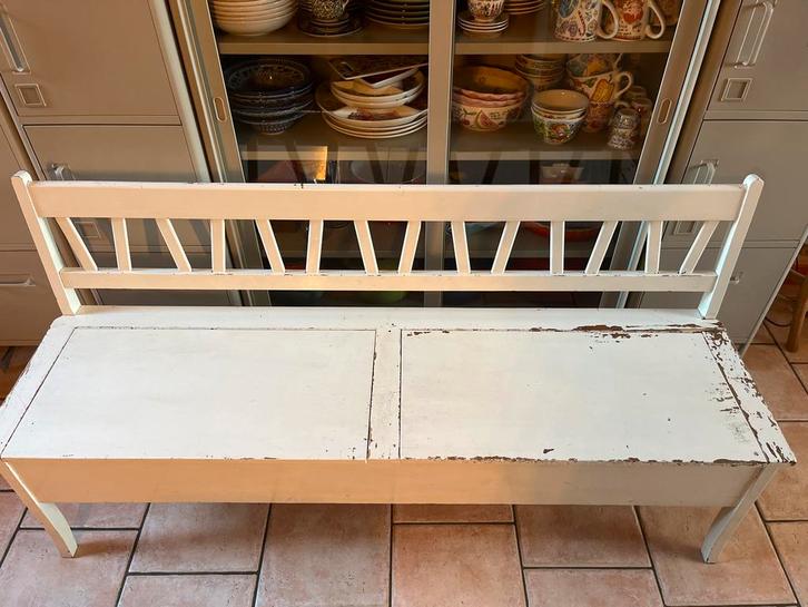 Witte Brocante Klepbank - Stevig!, Antiek en Kunst, Antiek | Meubels | Stoelen en Banken, Ophalen of Verzenden