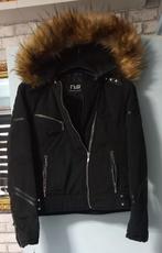 Stoer jack met echt leer en nep bont kraag, Zwart, Maat 42/44 (L), Ophalen of Verzenden, Zo goed als nieuw