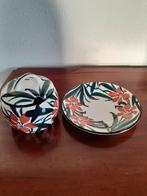 Vintage Schramberg majolica jampot op schotel, Ophalen of Verzenden