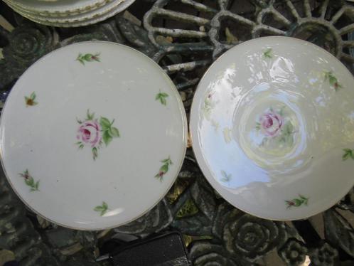 5 gebaksbordjes H & C Bavaria Heinrich met roze roosjes, Antiek en Kunst, Antiek | Servies los, Ophalen of Verzenden