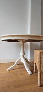 Eettafel rond brocant wit, Ingelegd wortelnoten hout, 100 tot 150 cm, Rond, Gebruikt, Ophalen of Verzenden