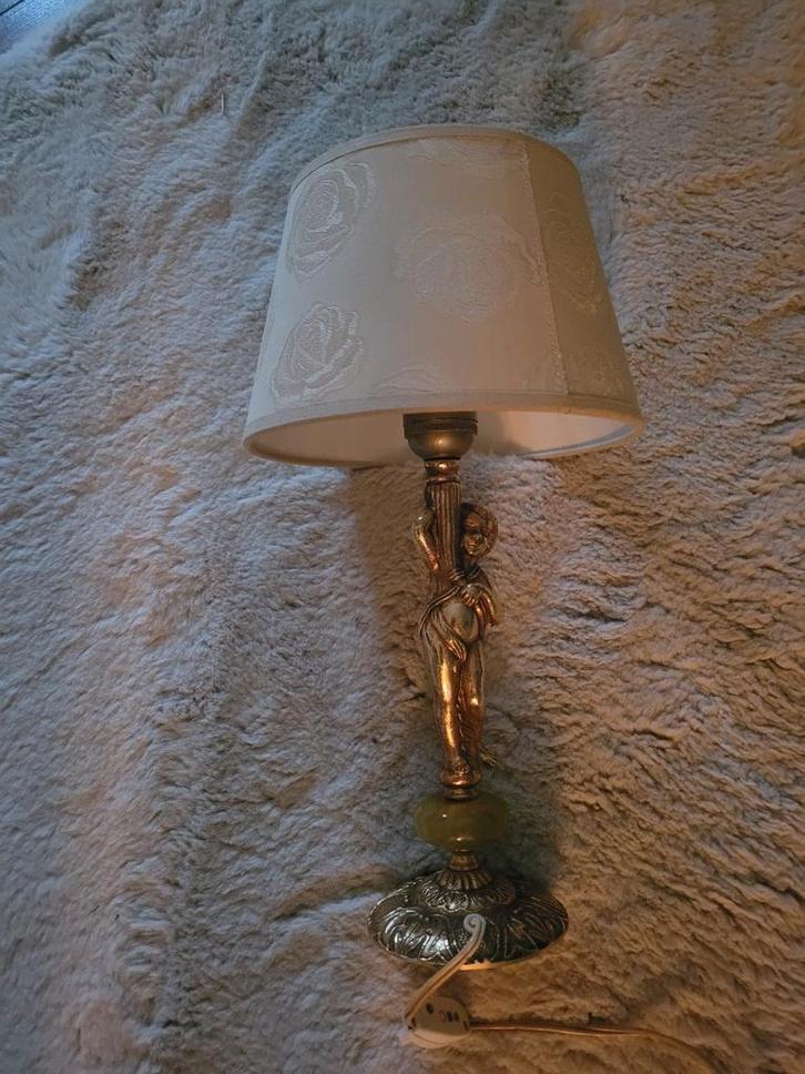 Vintage Tafellamp met Engel, Huis en Inrichting, Lampen | Tafellampen, Gebruikt, Minder dan 50 cm, Metaal, Stof, Ophalen of Verzenden