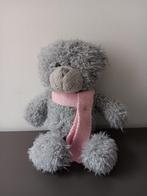 Grijze teddybeer – pluche knuffel met roze sjaal, Ophalen of Verzenden, Gebruikt, Beer