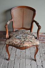 Prachtige antieke mahonie stoel met stof en webbing rug