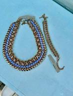 Set Ketting / armband goudkleur , lila lint , steentjes ZARA, Sieraden, Tassen en Uiterlijk, Kettingen, Overige materialen, Nieuw