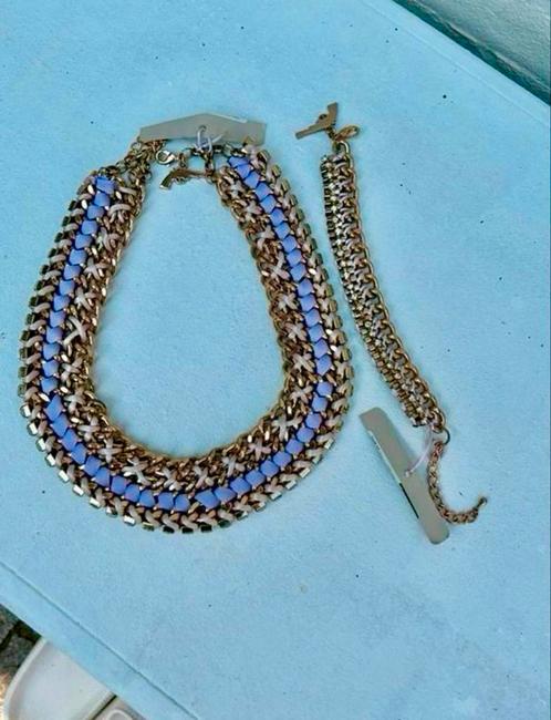 Set Ketting / armband goudkleur , lila lint , steentjes ZARA, Sieraden, Tassen en Uiterlijk, Kettingen, Nieuw, Overige materialen