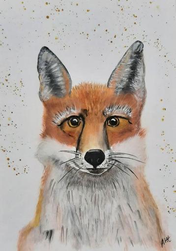 Schilderij Vos in aquarel  beschikbaar voor biedingen