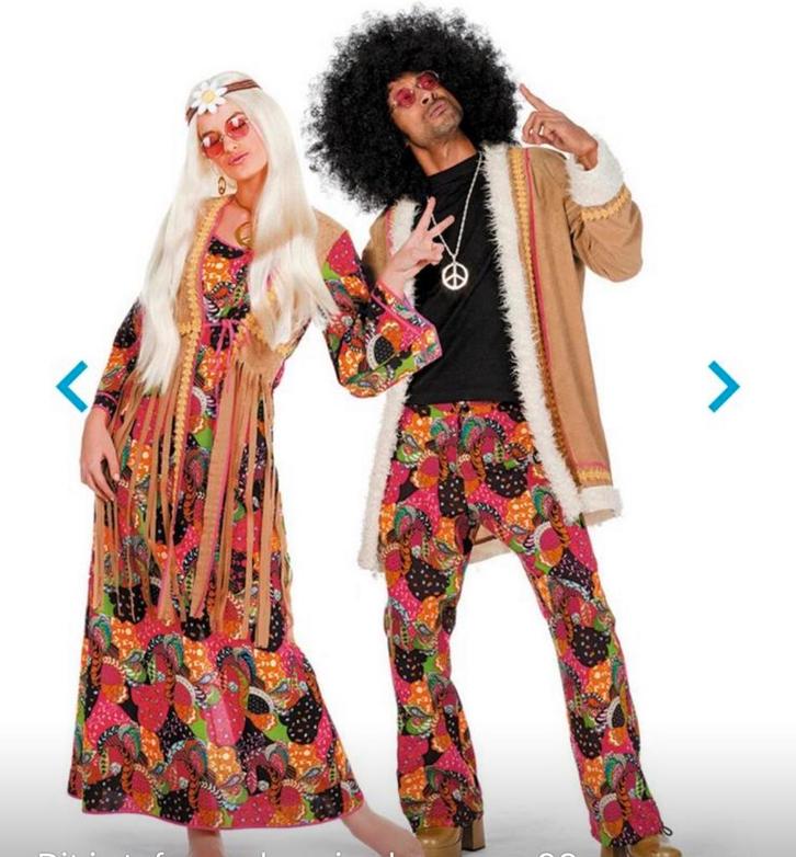 2 hippie Carnaval outfits voor man en vrouw, Kleding | Heren, Carnavalskleding en Feestkleding, Zo goed als nieuw, Maat 56/58 (XL)