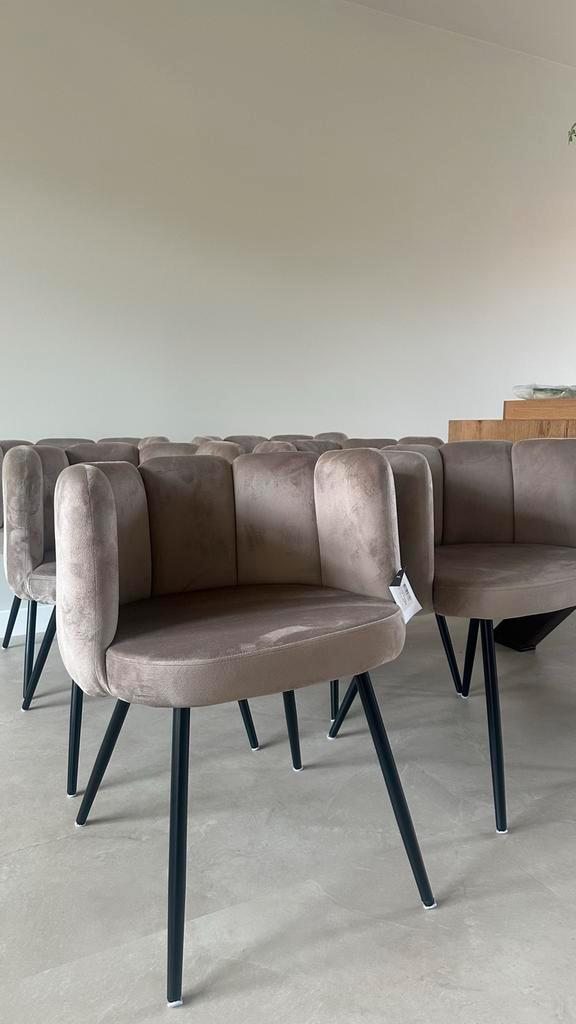 6 Pole to Pole Stoelen - Grijs Velvet, Huis en Inrichting, Stoelen, Nieuw, Vijf, Zes of meer stoelen, Stof, Grijs, Ophalen