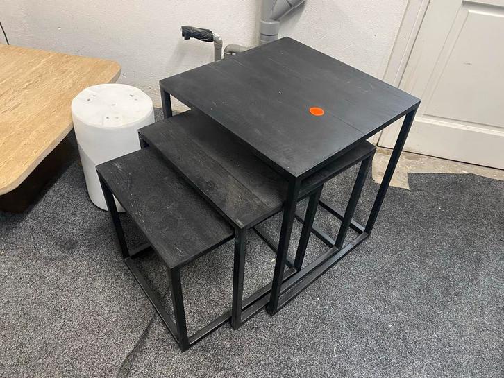 Bijzettafel Set 3-delig Zwart Mangohout, Huis en Inrichting, Tafels | Bijzettafels, Nieuw, Rechthoekig, 45 tot 60 cm, Minder dan 55 cm