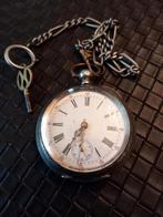Zilver zakhorloge met gouden rand en sleuteltje, Antiek en Kunst, Ophalen, Zilver