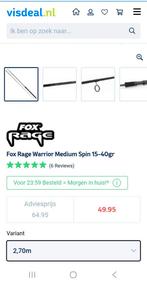 Fox Rage Warrior Spin hengel, Watersport en Boten, Ophalen of Verzenden, Zo goed als nieuw, Werphengel