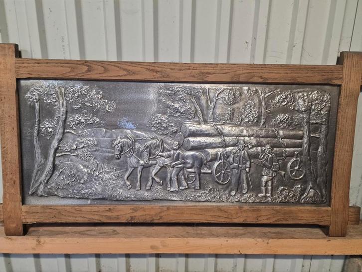 Groot wandbord tin reliëf, Antiek en Kunst, Kunst | Schilderijen | Klassiek, Ophalen