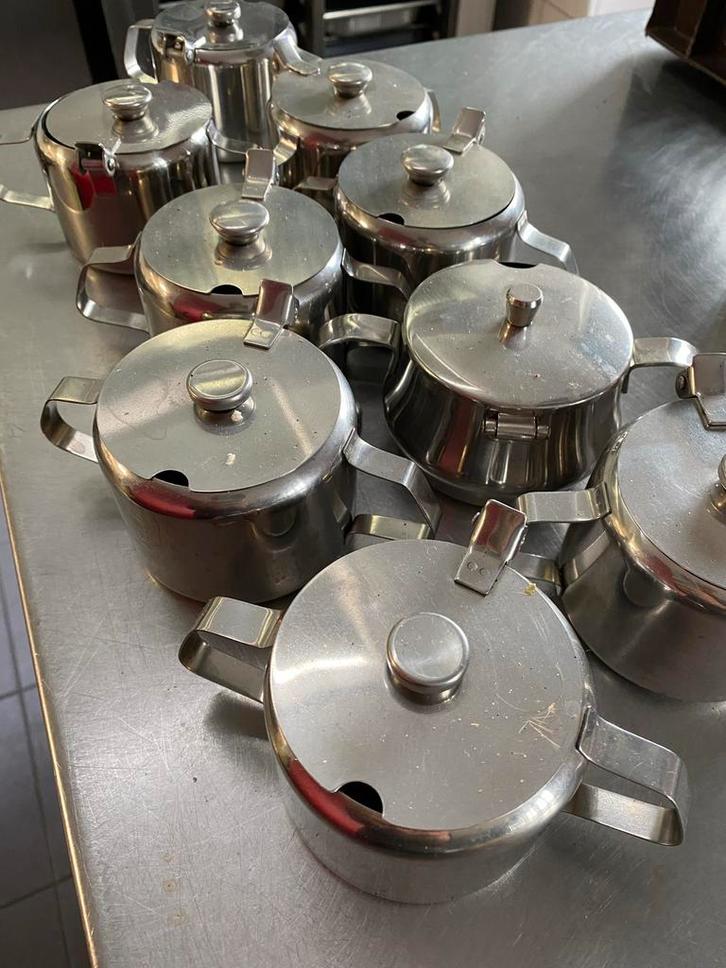 9 RVS Suikerpotjes - Horeca, Huis en Inrichting, Keuken | Servies, Gebruikt, Ophalen of Verzenden