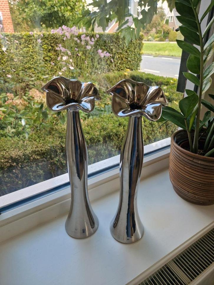 Set van 2 zilveren vazen, Huis en Inrichting, Woonaccessoires | Vazen, Overige kleuren, Minder dan 50 cm, Ophalen