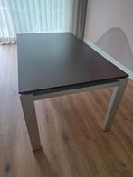Eetkamer tafel,  aluminium onderstel met uitschuifbaar blad, 200 cm of meer, Zo goed als nieuw, Rechthoekig, 50 tot 100 cm