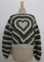 Handmade super leuke hippie bruin/groene hartjes trui! L/XL, Verzenden, Zo goed als nieuw, Maat 42/44 (L), Groen