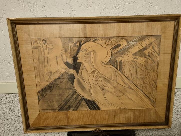 tekening van drie nonnen. O. T. Hamers ( Toorop??? ), Antiek en Kunst, Kunst | Tekeningen en Foto's, Ophalen