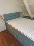 Blauw Bed met Opbergruimte, Nachtkastje & Topmatras, Ophalen, Blauw, Tweepersoons, 140 cm