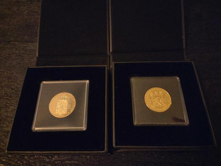 10 gulden 1818 en 1892 - heruitgaven - massief verguld, Postzegels en Munten, Munten | Nederland, Losse munt, 10 gulden, Koningin Wilhelmina