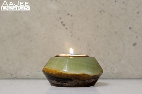 Vintage albast waxinehouder - Met goudkleurige inzet, Huis en Inrichting, Woonaccessoires | Kandelaars en Kaarsen, Gebruikt, Kandelaar