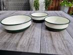 3 Oude emaille schalen,groen+creme,KAT emaille,2-kleurig, Antiek en Kunst, Antiek | Emaille, Ophalen of Verzenden