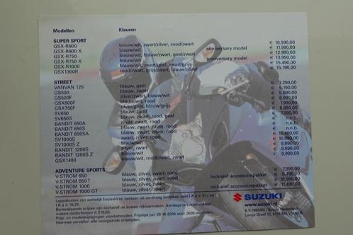 2005 Suzuki prijslijst GS GSX-R Bandit SV GSX V-Strom DR-Z, Motoren, Handleidingen en Instructieboekjes, Suzuki, Ophalen of Verzenden