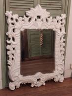 Vintage grote zware barok spiegel wit met geslepen glas, Ophalen of Verzenden, Rechthoekig