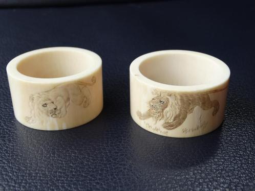 Twee, een set, antieke servetringen met leeuwen, Meiji Japan, Antiek en Kunst, Kunst | Niet-Westerse kunst, Verzenden