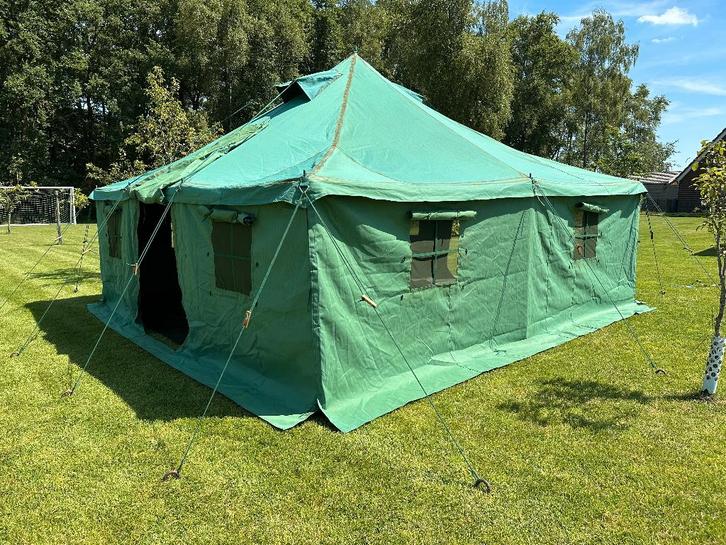 TE HUUR: LEGERTENT (TENT) 5 x 5 MTR, Caravans en Kamperen, Tenten, meer dan 6, Gebruikt, Ophalen