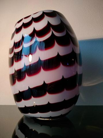 Murano Design Style Glas Vaas Zebra Bordeaux Rood Wit Zwaar beschikbaar voor biedingen