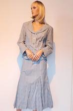 MEZZA LUNA Prachtig Grijs Ensemble Blazer en Rok 44 L-XL, Mezza Luna, Kostuum of Pak, Maat 42/44 (L), Ophalen of Verzenden