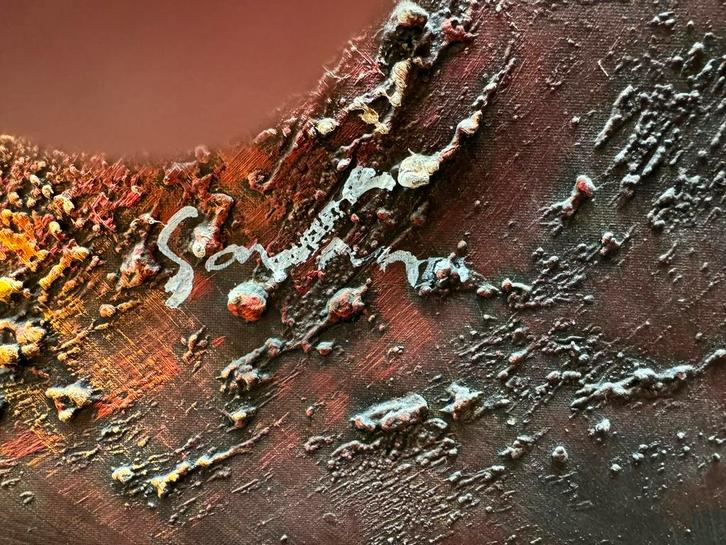 Kleurrijk schilderij met reliëf, Huis en Inrichting, Woonaccessoires | Schilderijen, Tekeningen en Foto's, Zo goed als nieuw, Schilderij
