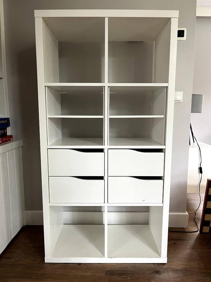 Ikea Kallax open kast, wit, 8 vaks, met lades, Huis en Inrichting, Kasten | Wandmeubels, Gebruikt, 100 tot 150 cm, Minder dan 150 cm