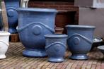 Prachtige blauwe geglazuurde bloempotten Anduze stijl terras, Ophalen, 40 cm of meer, Rond, Nieuw