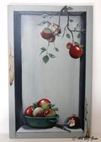 De appels..Uniek schilderij met appels & een mus op hout, Antiek en Kunst, Kunst | Schilderijen | Modern, Ophalen of Verzenden