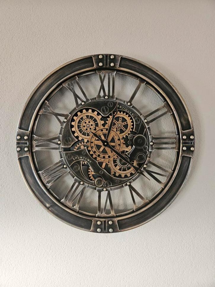 Industriële Wandklok met Tandwielen 70cm, Huis en Inrichting, Woonaccessoires | Klokken, Ophalen