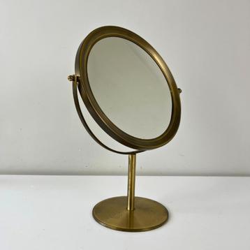 Vintage, minimalistische ronde tafelspiegel van messing  beschikbaar voor biedingen