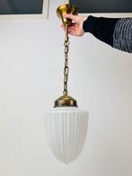 Art deco stijl antieke geribde hanglamp, Huis en Inrichting, Lampen | Hanglampen, Ophalen of Verzenden, Zo goed als nieuw, Glas