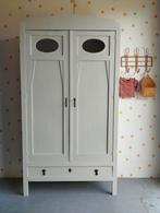 Vintage kledingkast / Art Deco linnenkast / spiegeltjes, 50 tot 70 cm, 105 cm of meer, Ophalen of Verzenden, 100 cm of meer