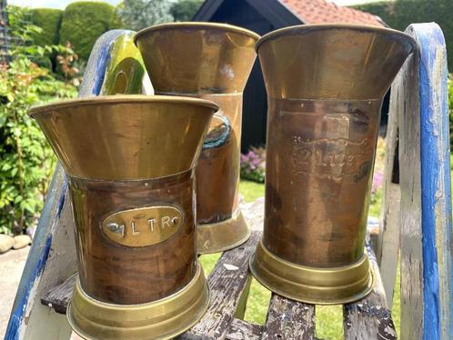 3 vintage geel en rood koperen kannen, Antiek en Kunst, Antiek | Koper en Brons, Ophalen of Verzenden
