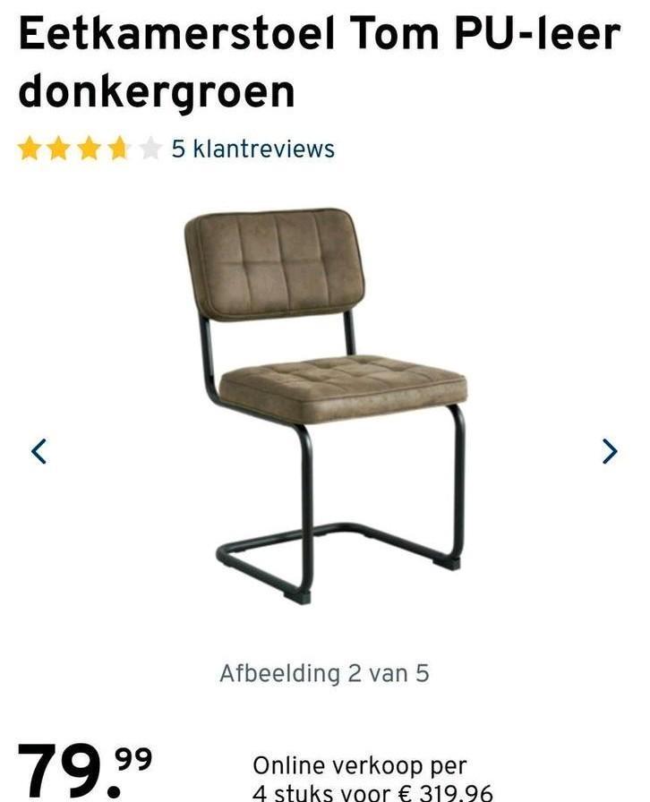 Eetkamerstoelen groen PU-leer, Huis en Inrichting, Stoelen, Zo goed als nieuw, Twee, Leer, Overige kleuren, Ophalen