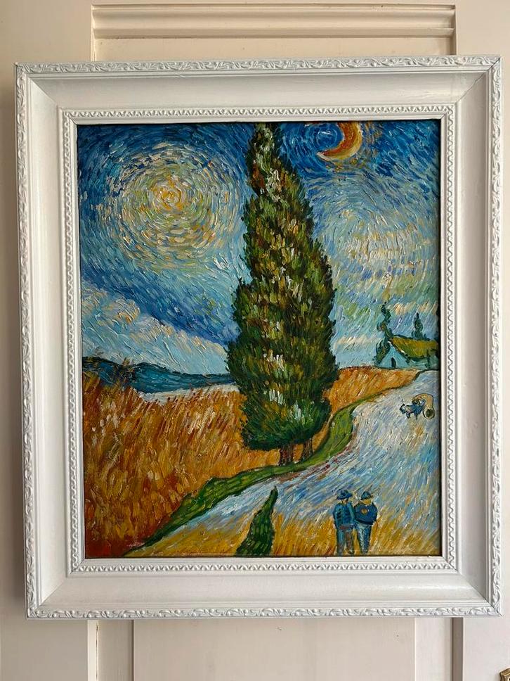 Van Gogh Kopie - Country Road in Provence by Night, Antiek en Kunst, Kunst | Schilderijen | Klassiek, Ophalen of Verzenden