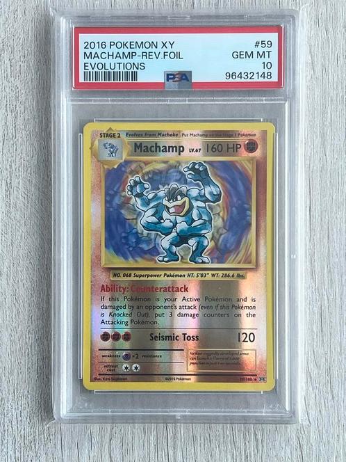 Machamp Pokemom XY Evolutions PSA 10, Hobby en Vrije tijd, Verzamelkaartspellen | Pokémon, Zo goed als nieuw, Losse kaart, Foil
