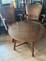 Gratis: vintage houten ronde salon tafel met losse glasplaat, Ophalen, Gebruikt, 50 tot 100 cm, 50 tot 75 cm