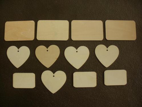 0910-Set –12dlg BLANK HOUT , HARTEN en LABELS zelf decoreren, Hobby en Vrije tijd, Knutselen, Nieuw, Materiaal, Ophalen of Verzenden